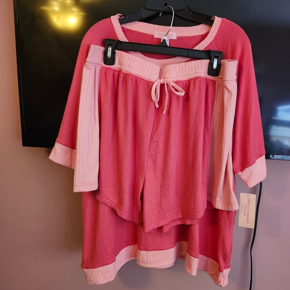 Christian Siriano Brand New 2 Piece Pink Lounge Set with Shorts and Top Sz 1X